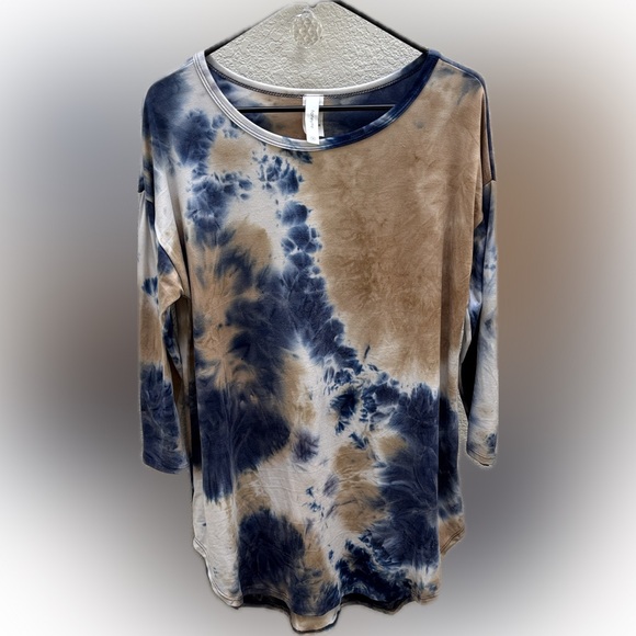 Honeyme Tops - Honeyme | Tie-Dye 3/4 Sleeve Top tunic - Blue and Brown